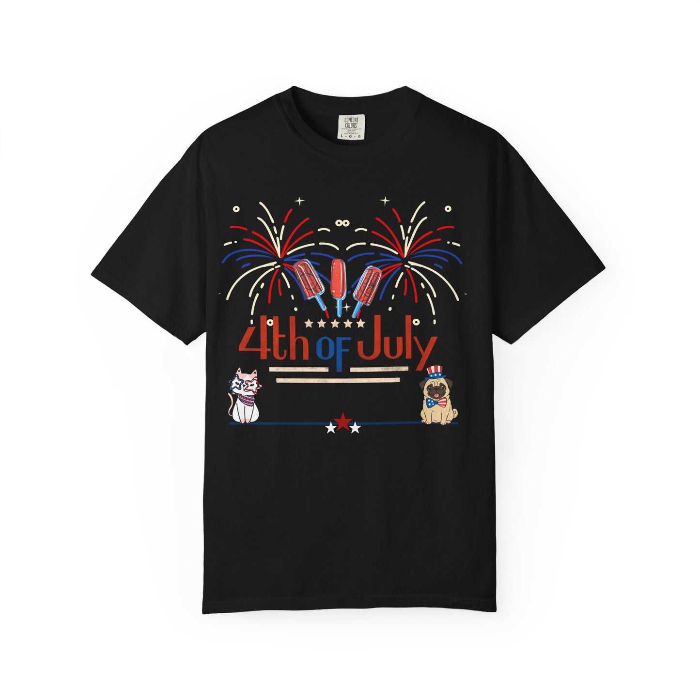 4th of July Fireworks Tee — Patriotic Dog & Cat Graphic T-Shirt
