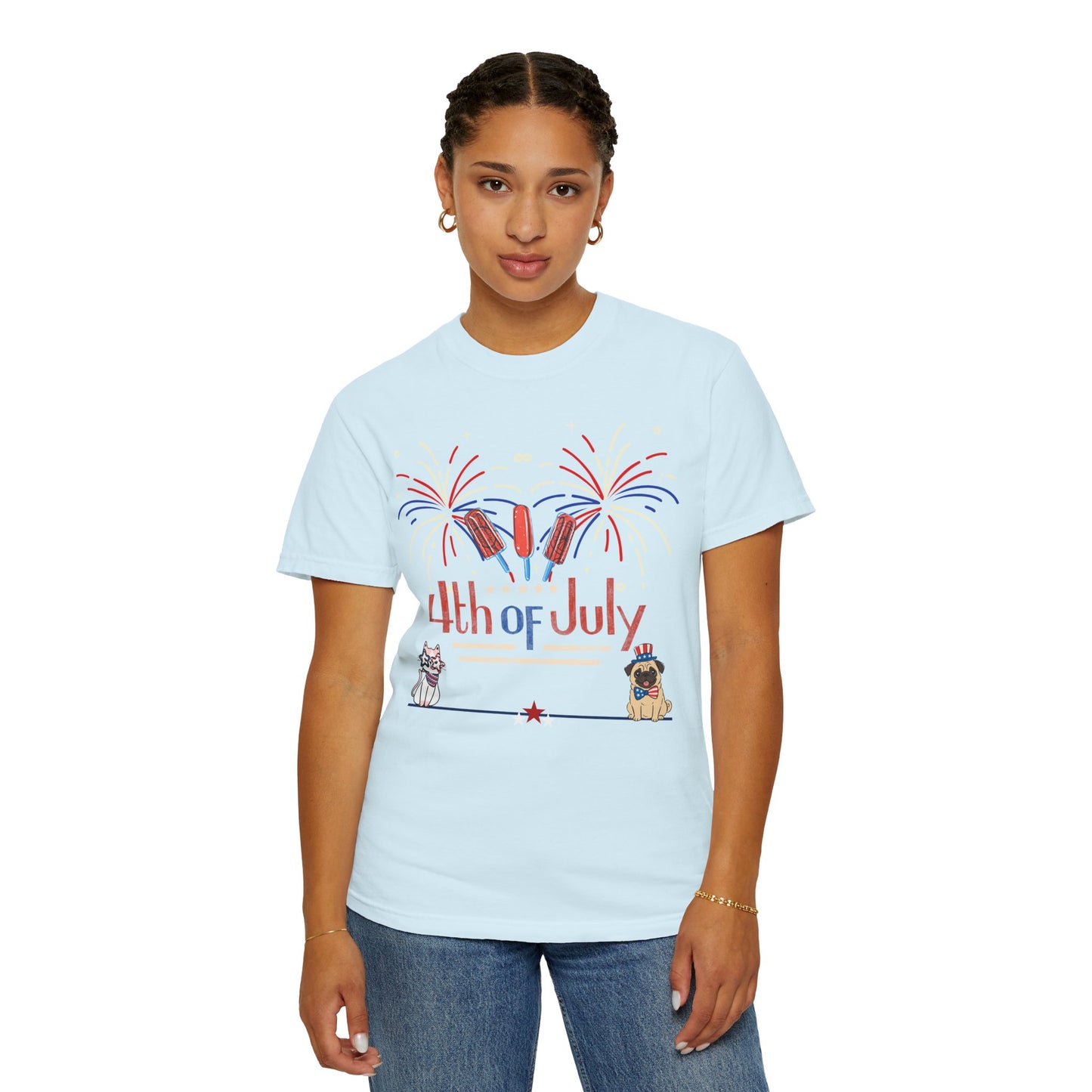 4th of July Fireworks Tee — Patriotic Dog & Cat Graphic T-Shirt