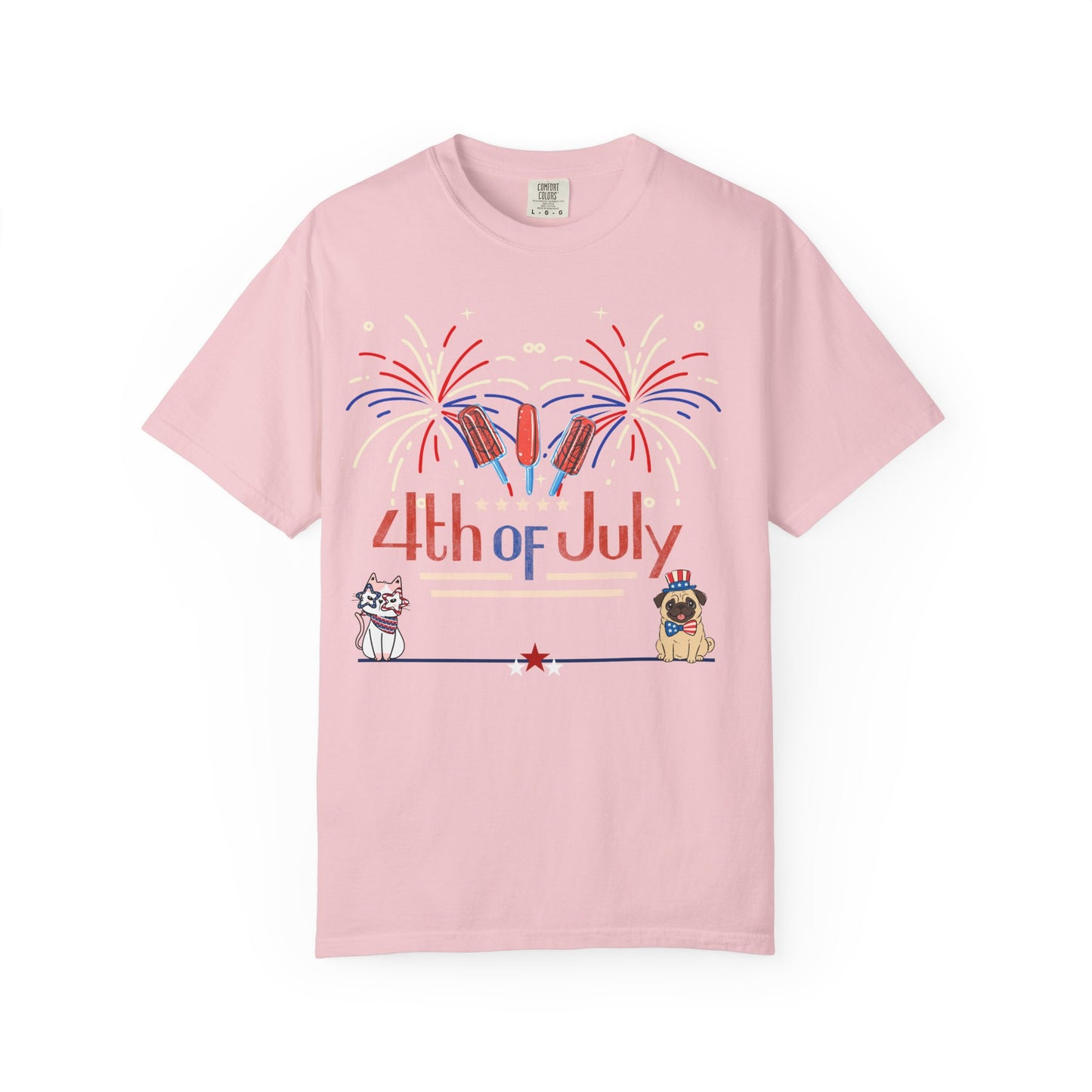 4th of July Fireworks Tee — Patriotic Dog & Cat Graphic T-Shirt