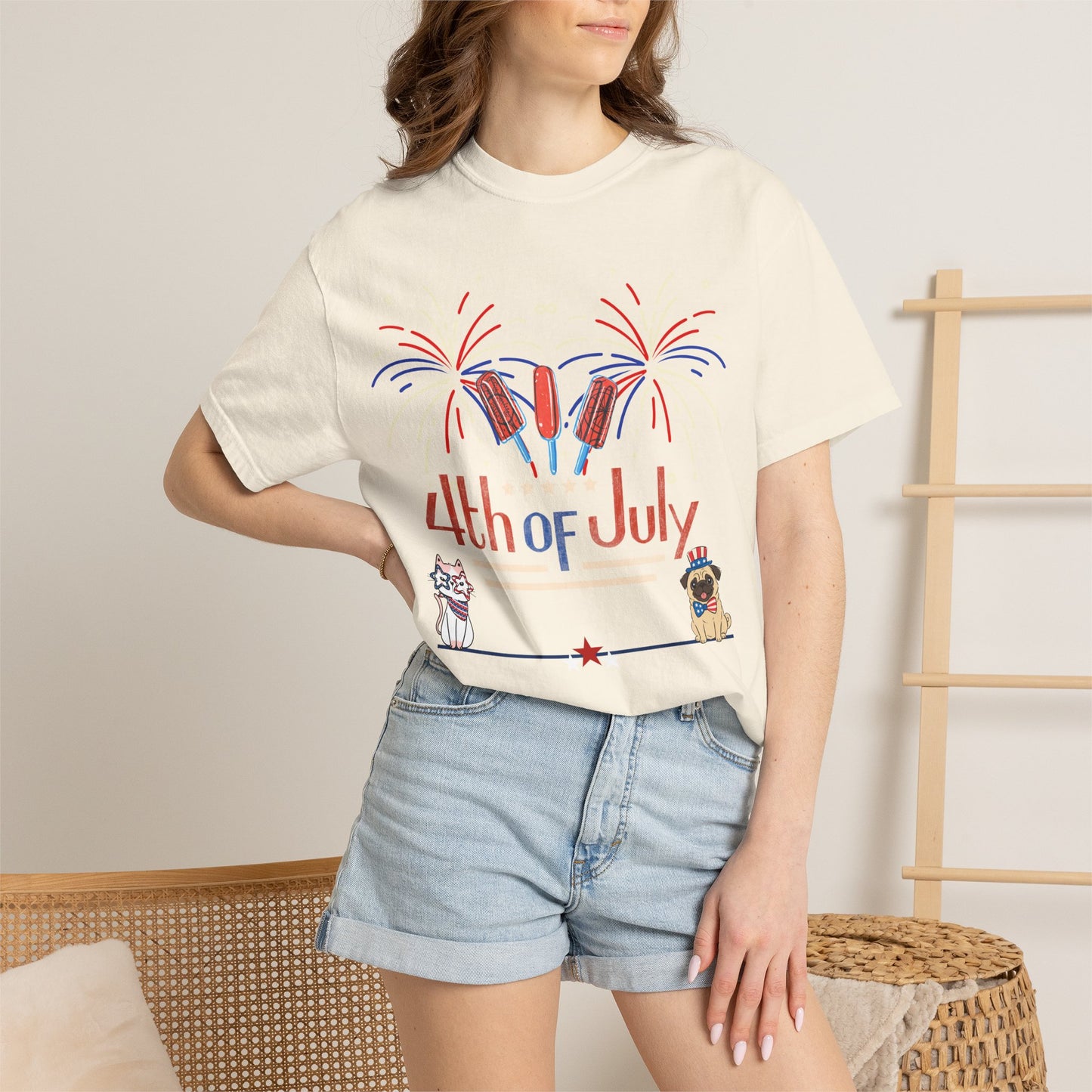 4th of July Fireworks Tee — Patriotic Dog & Cat Graphic T-Shirt